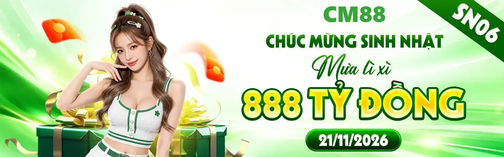 5. CM88 khuấy động mùa sinh nhật với loạt quà tặng phong phú cùng nhiều phần thưởng dành cho hội viên. Đăng ký tài khoản ngay để sẵn sàng tham gia.